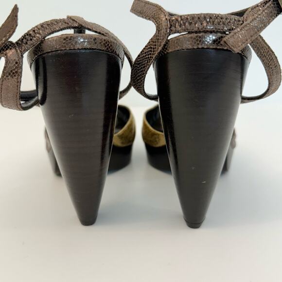 Fendi Orlando High Heel Sandals Bronze Gold Silver Leather Wood |Size 41 (US 10) - Picture 5 of 10
